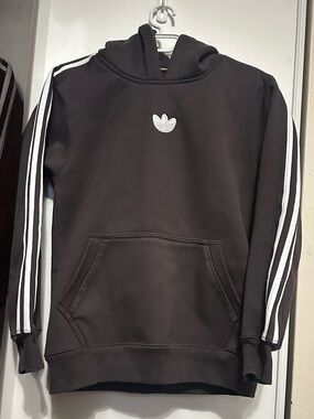 Heavy weight adidas brown Crewneck Hoodie with White Three-Stripes
